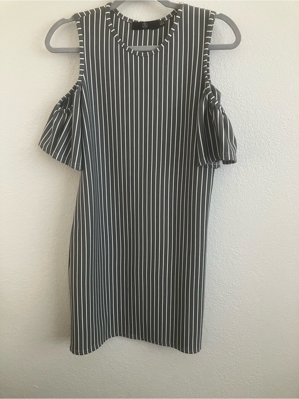 Mango Black and White Striped Cold-Shoulder Mini Dress